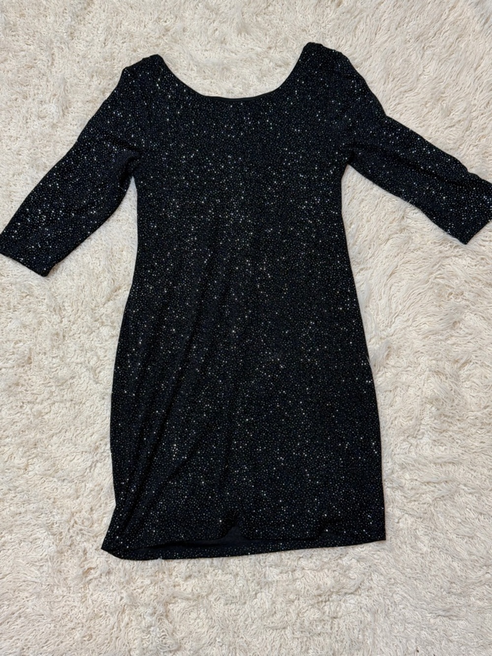 Women’s XL Studio Y Black Sparkle half sleeve back drape scoop neck dress